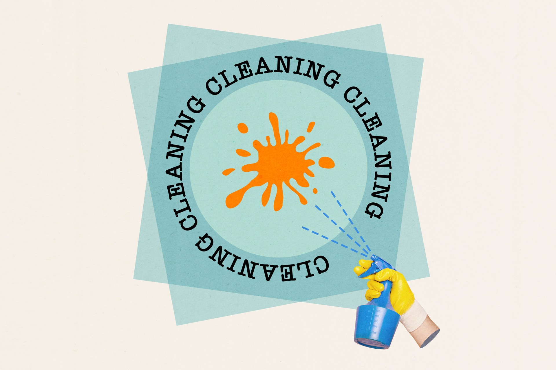 Creative collage image photo cleaning promotion human arm hold detergent spray bottle washing housekeeping bacteria disinfection